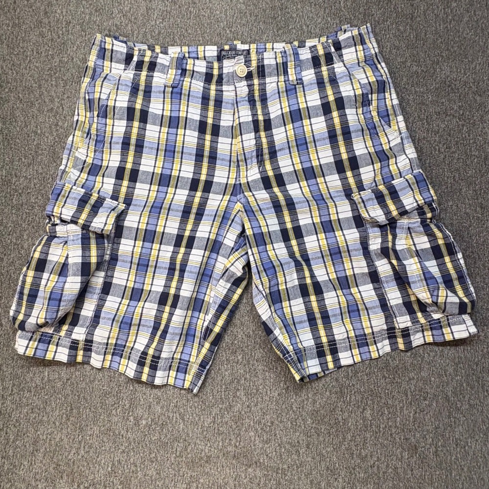 Polo Jeans Co Ralph Lauren Mens 36 Plaid Cargo Shorts Blue Yellow White Cotton